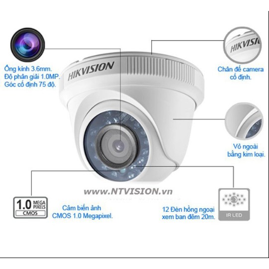 Camera Hikvision HD-TVI DS-2CE56C0T-IR 1 MP BH - 24 Tháng - CAM KẾT CHÍNH HÃNG