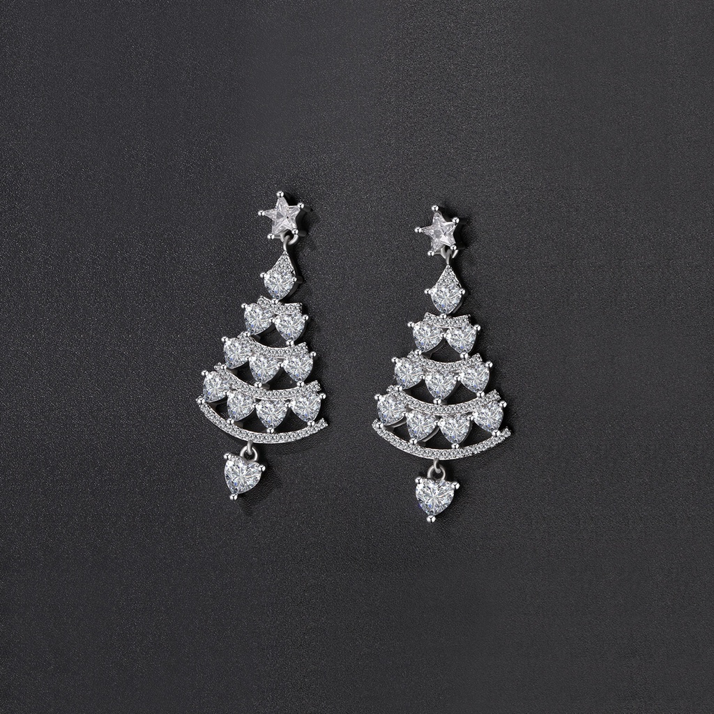Bông Tai Mạ Bạc 925 Hình Cây Thông Giáng Sinh Xoay Được Đính Đá Zircon Lấp Lánh Trang Sức Cho Nữ