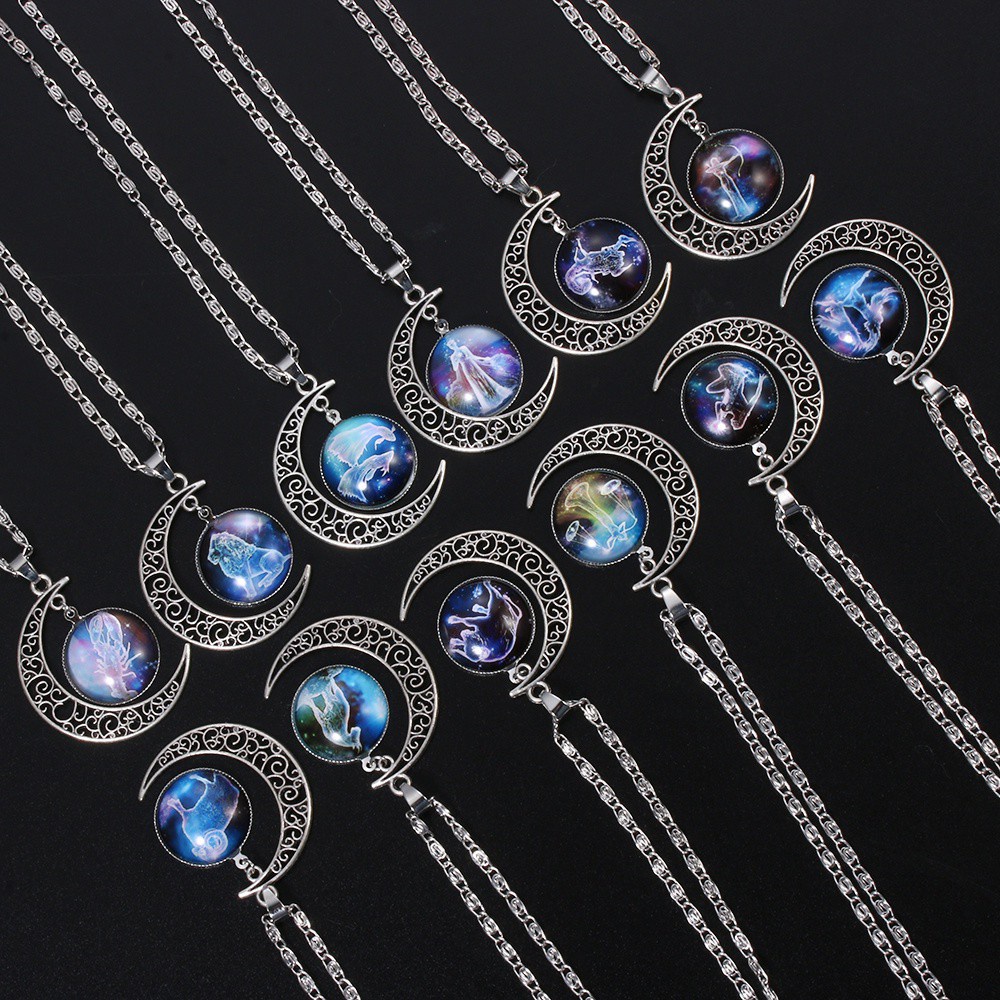 💜LAYOR💜 Women Men Constellation Necklace Fashion Horoscope Astrology  Zodiac Pendant New Friendship Gift Best Birthday Gift Double Face Leo Libra Scorpio Sagittarius