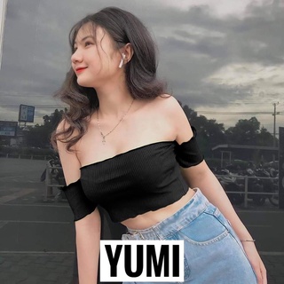 Áo Croptop Trễ Vai Chất Thun Gân Co Giãn YUMI BAN SI Áo Kiểu Trễ Vai Ống Siêu Hot Trendy A06