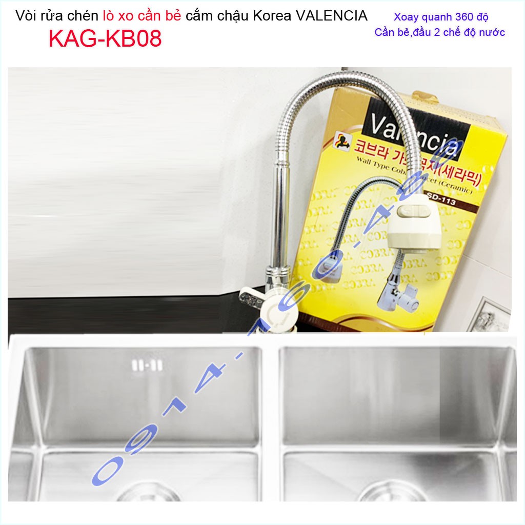 Vòi lạnh rửa chén bát Valencia KAG-KB08, vòi cần bẻ Valencia Korea gắn chậu lò xo nước mạnh sử dụng tốt