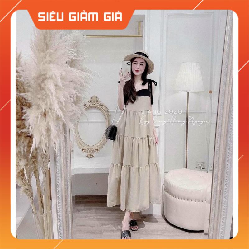 [Sale sốc] Váy bầu 2 dây cao cấp💕chất lụa hàn siêu mát, thấm hút mồ hôi💕cam kết y hình💕free size 43~68kg