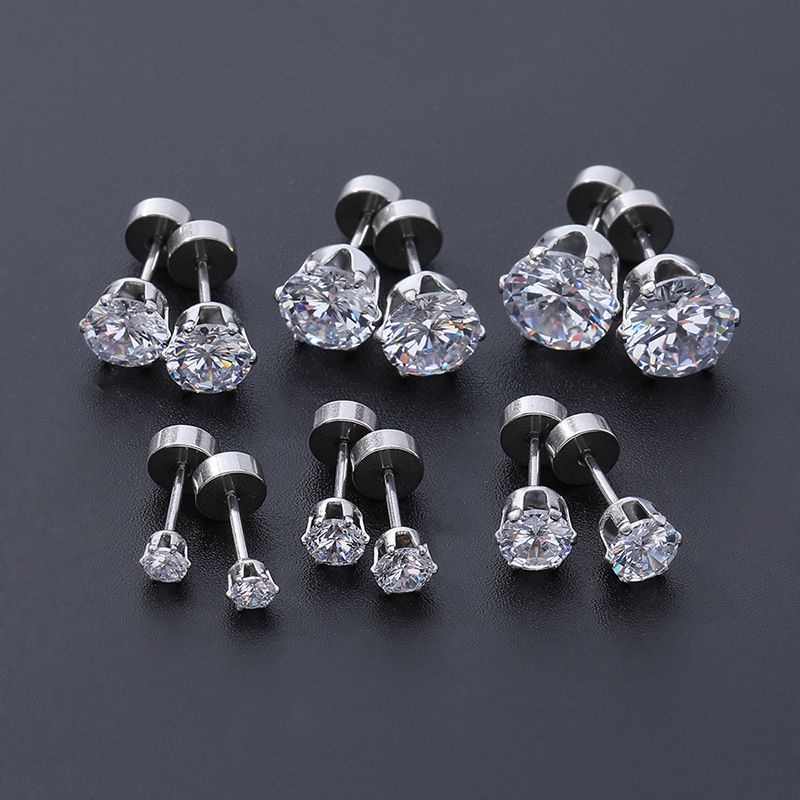 Bông tai xoàn kim cương hạt đá chốt vặn nhiều size inox