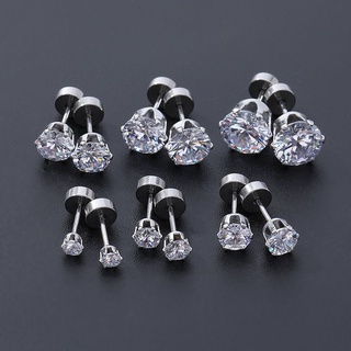 Bông tai xoàn kim cương hạt đá chốt vặn nhiều size inox