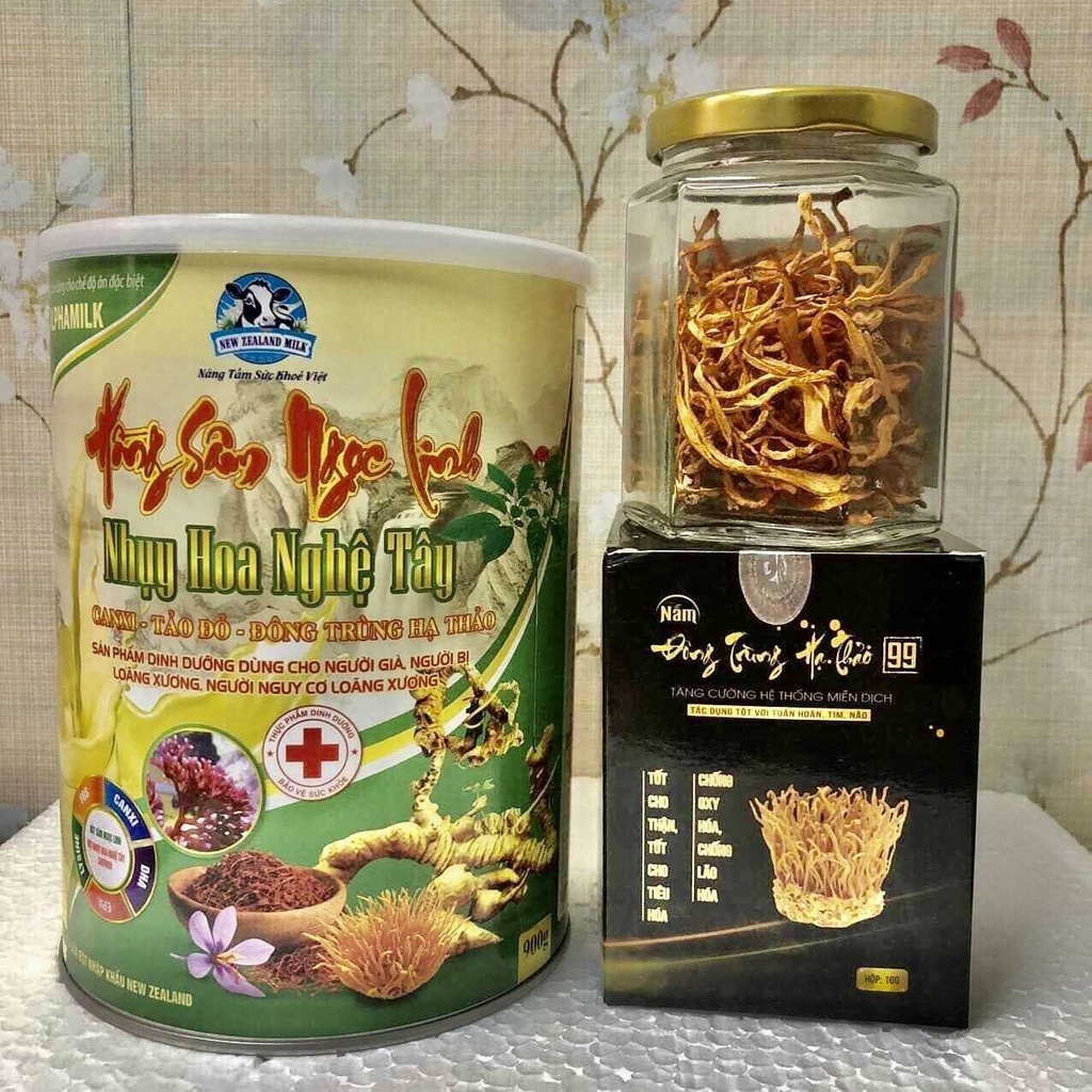 Combo 2 Hộp 900g(tặng 1 Nấm Đông Trùng + 1 Hộp Nghệ) Sữa Bột Hồng sâm ngọc linh cho người già người bệnh tiểu đường