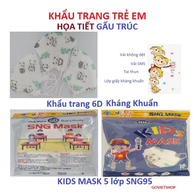 Khẩu trang trẻ em Gấu Trúc 10 cái Kids Mask 6D kháng khuẩn SNG Mask thumbnail