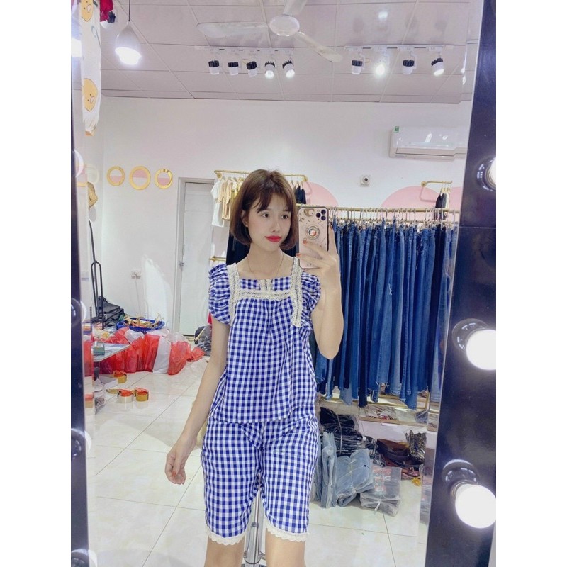 Bộ ngủ đũi cộc tay kẻ caro | BigBuy360 - bigbuy360.vn