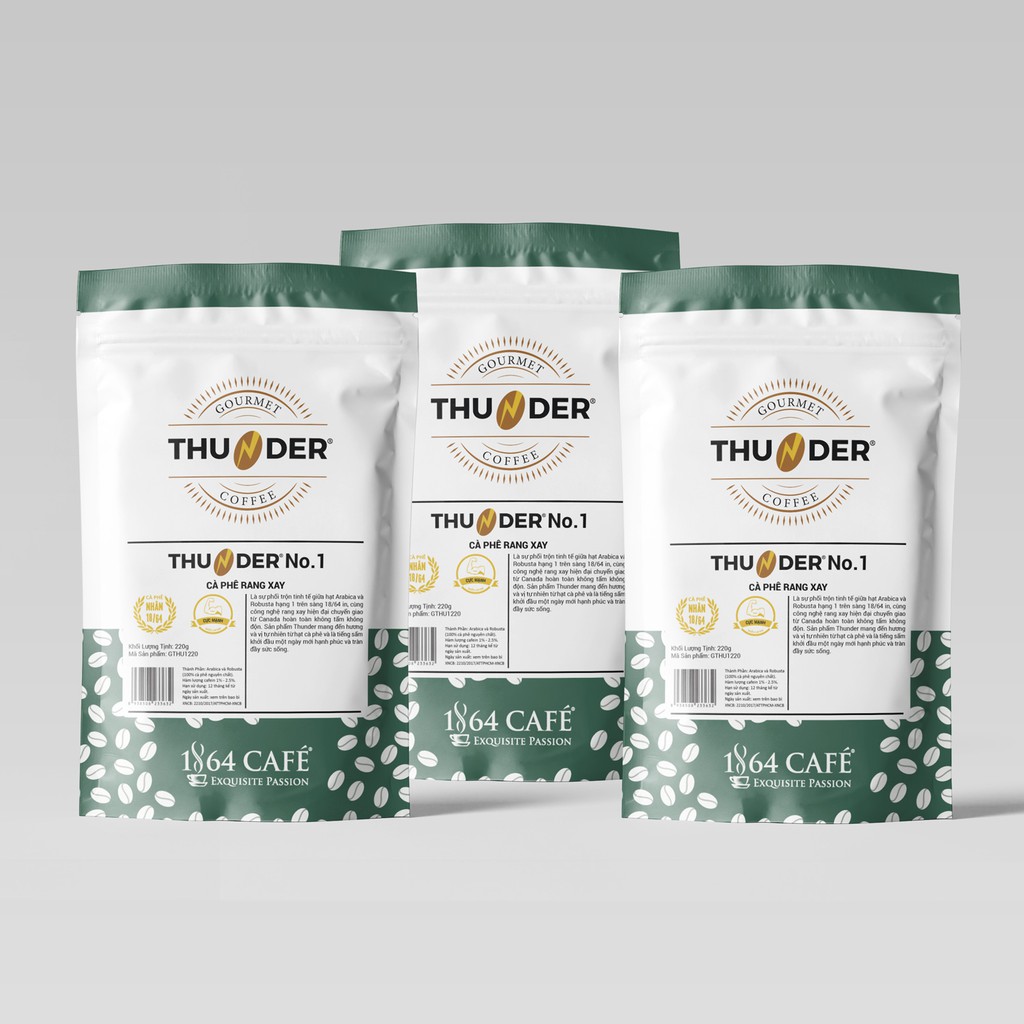 03 Bao Cà Phê Tinh Khiết Thunder No.1 Tổng Kl 660g - 1864 CAFÉ®