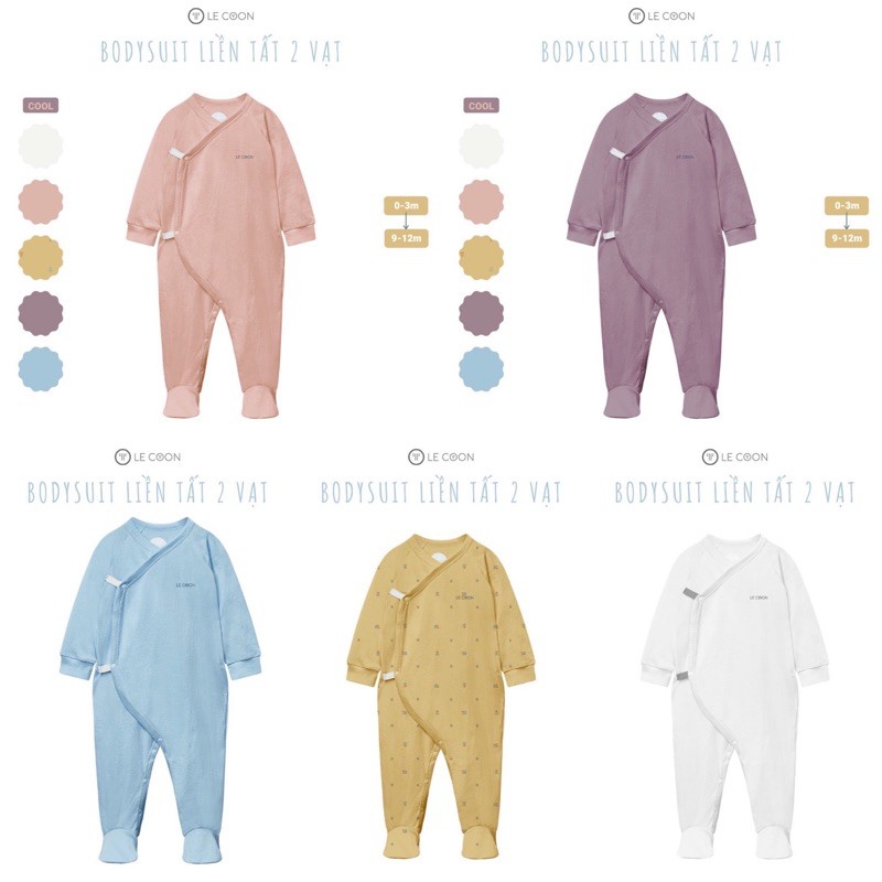 LE COON - Bodysuit liền tất 2 vạt dài tay 100% cotton cao cấp mềm, êm, kháng khuẩn, thấm hút mồ hôi