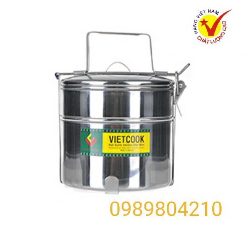 Cặp lồng cơm inox 2, 3 ngăn / Camen inox size 12/3, 14/2,14/3,14/4,ngăn đều ,Hộp cơm inox Vietcook ChínhHãng