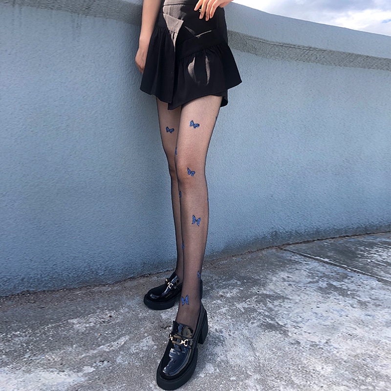 DUNEA Quần Tất Nữ In Hình Bướm Xanh