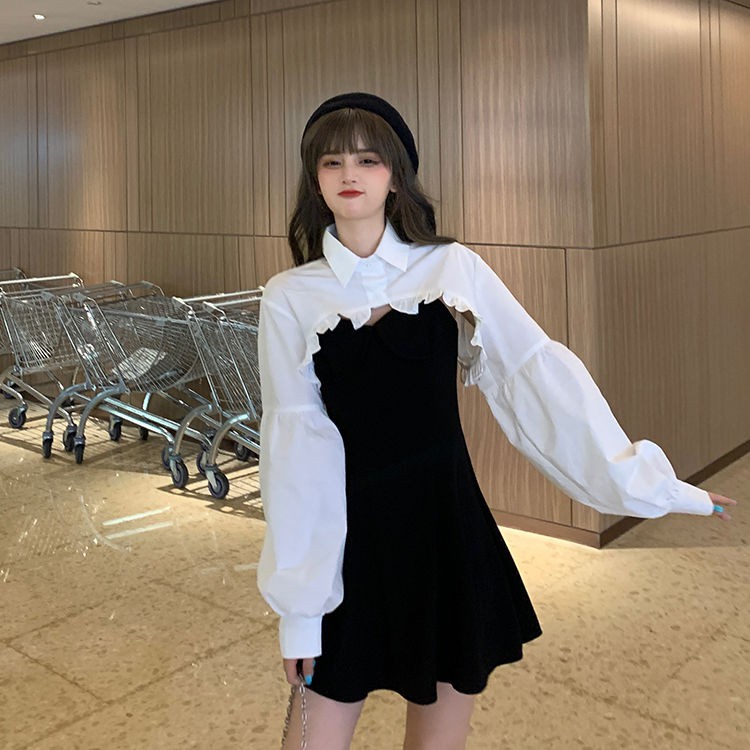 Váy maxi nữ Váy dáng dài Váy suông Váy đen cổ điển kiểu Pháp mùa xuân năm 2021 phiên bản mới của Hàn Quốc mẫu