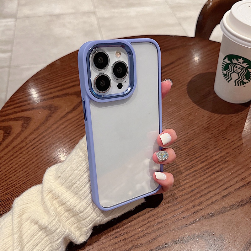 Ốp Điện Thoại Cứng Trong Suốt Viền Kim Loại Chống Sốc Cho iPhone 14 13 Pro Max 14 Plus