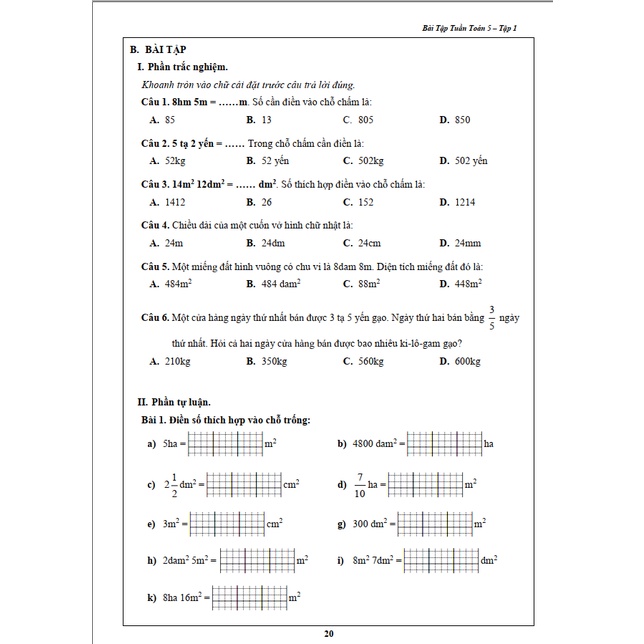 Sách - Combo Bài Tâp Tuần và Đề Kiểm Tra Toán - Tiếng Việt 5 - Học Kì 1 (4 cuốn)