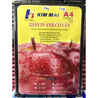 Giấy in ảnh kim mai, giấy có vân bóng 2 mặt 250g a4 50 tờ/ xấp