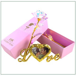 Quà Valentine 2021, Quà 8/3 Ý Nghĩa Cho Vợ, Cho Bạn Gái - Hoa Galaxy Phát Sáng Golden Rose Có Đèn Led Khung Hình Love