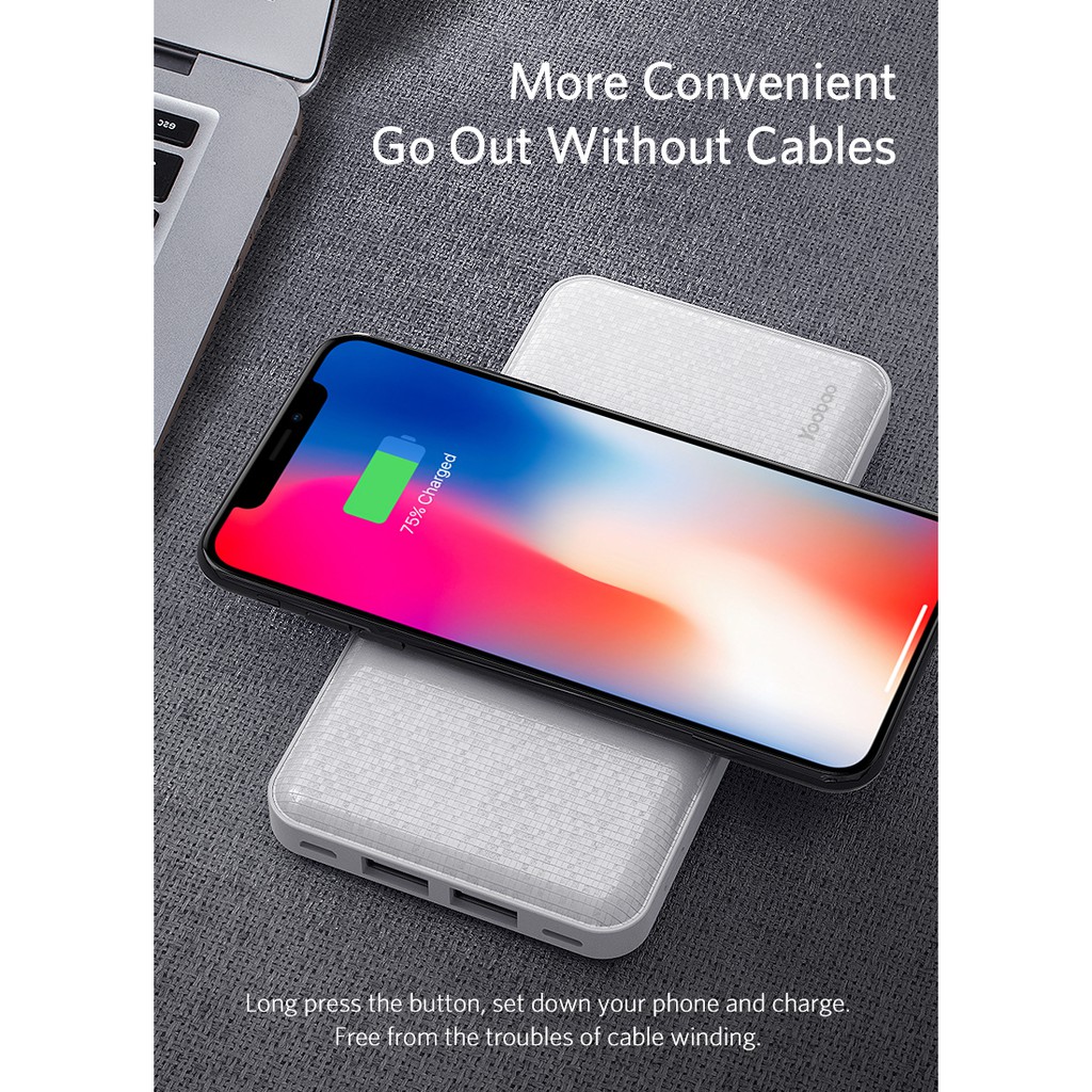 Sạc dự phòng không dây chính hãng YOOBAO W5 5000mAh cho iPhone X 8 Samsung S6 S7 S8 S9 Qi phone