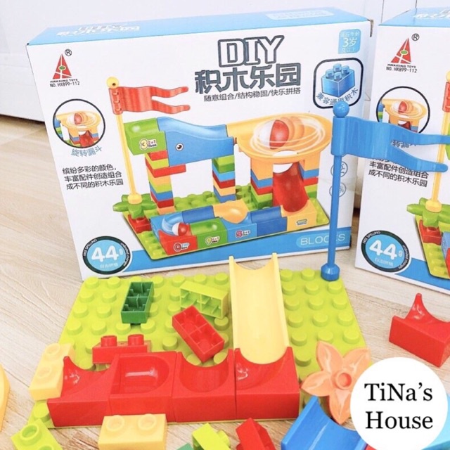 Đồ Chơi Lắp Ghép Cầu Trượt Thả Bi, Hộp 44 Chi Tiết Xếp Hình Nhựa Abs Không Độc Hại An Toàn Cho Bé.