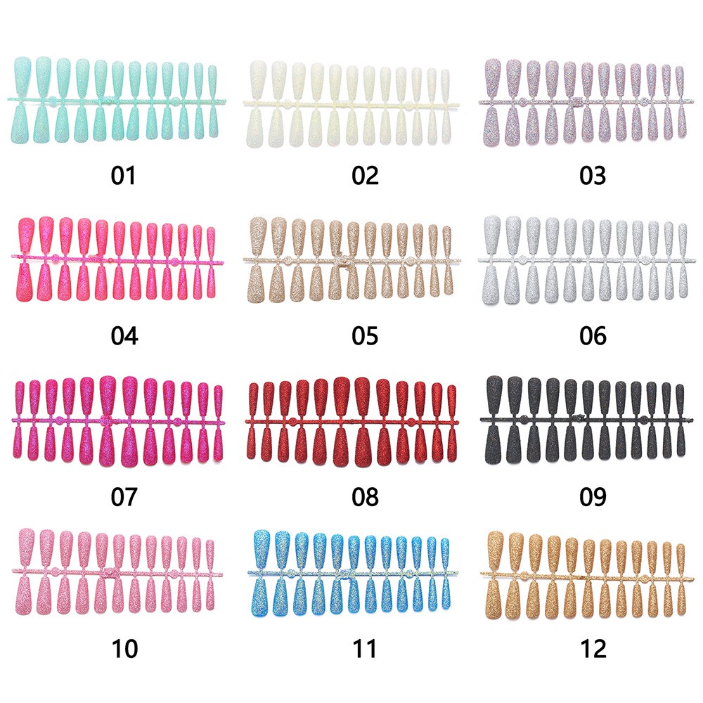 Hộp 24 Móng Tay Giả Dài Đính Kim Tuyến Thời Trang Cho Nữ