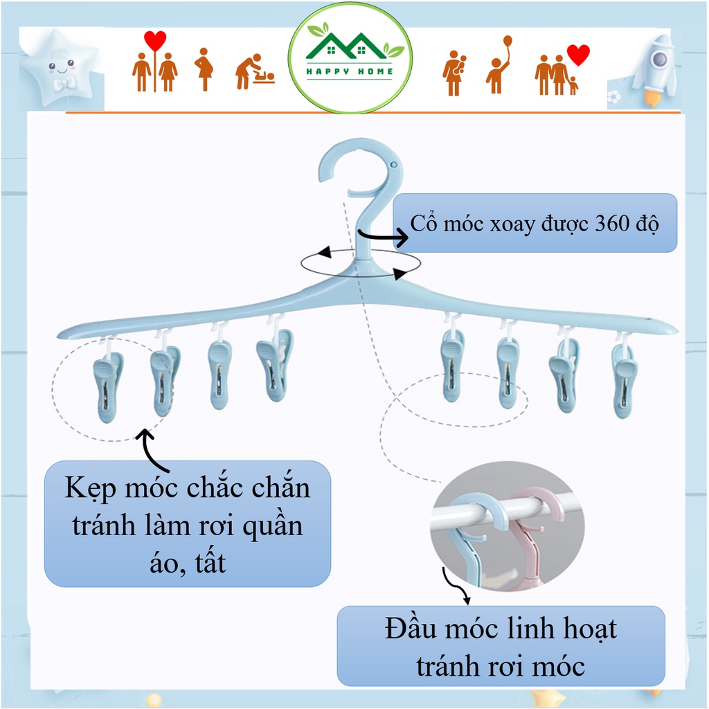 Móc treo quần áo đa năng 8 kẹp tiện lợi