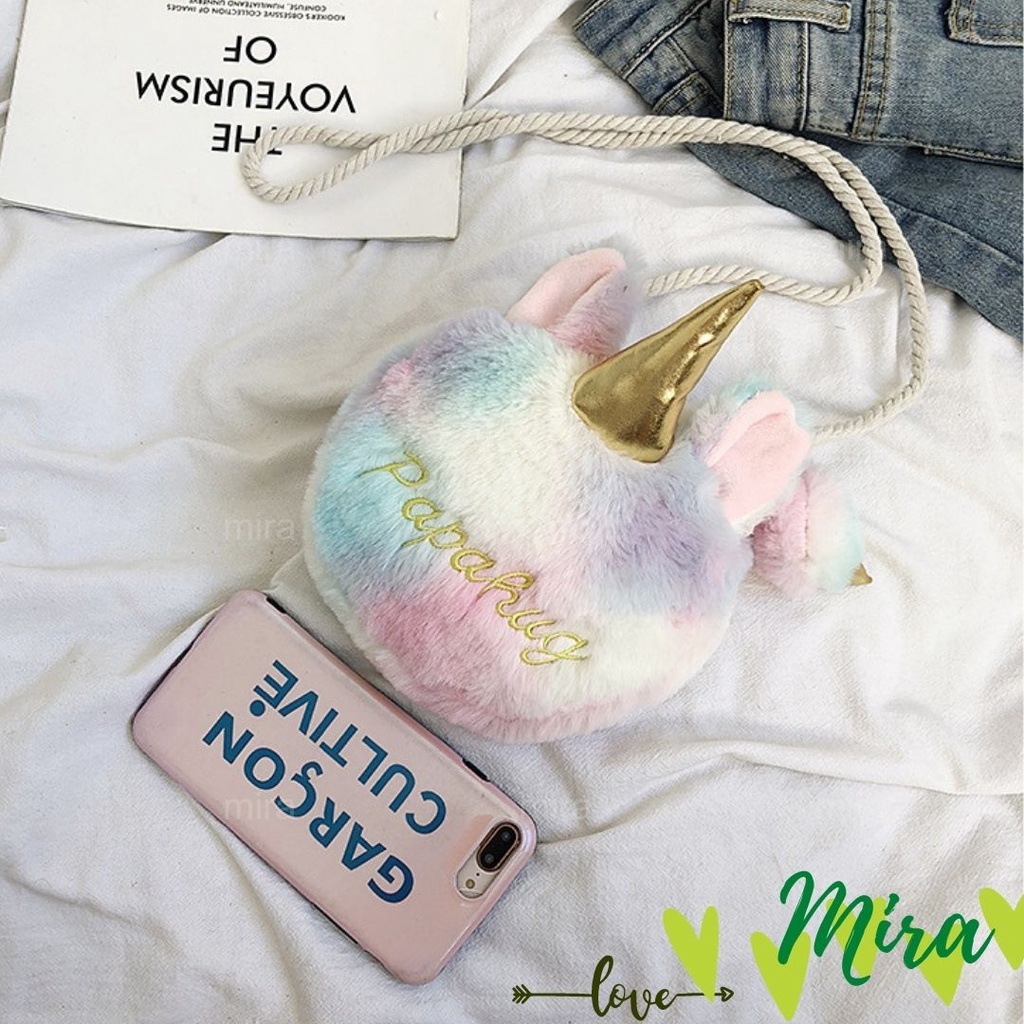 Túi Đeo Chéo Kỳ Lân Phủ Lông Papahug Dễ Thương Sang Trọng Phong Cách Phương Tây MIRA-TV5006