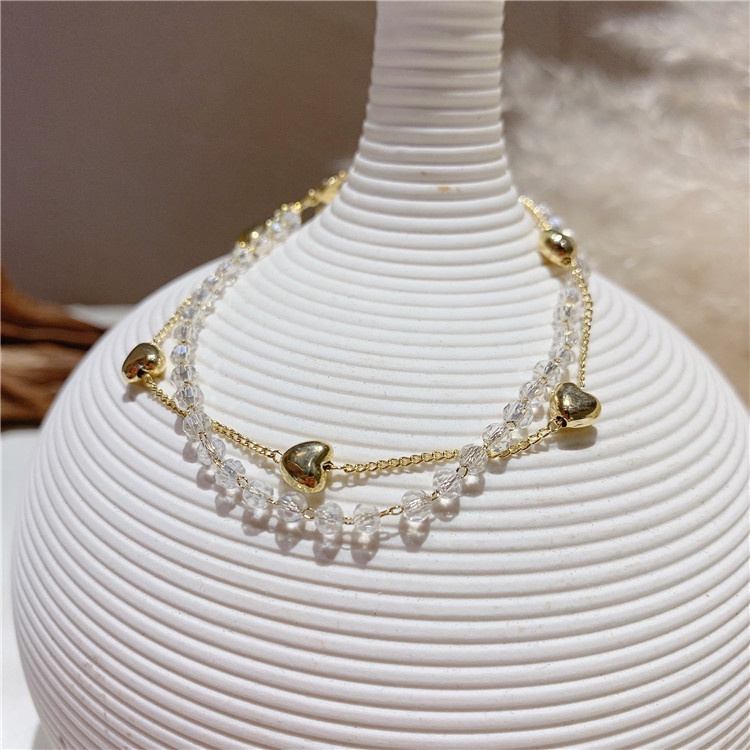 Vòng tay nữ Etrendy hai lớp phối mặt hình trái tim đính đá thời trang phong cách Hàn Quốc