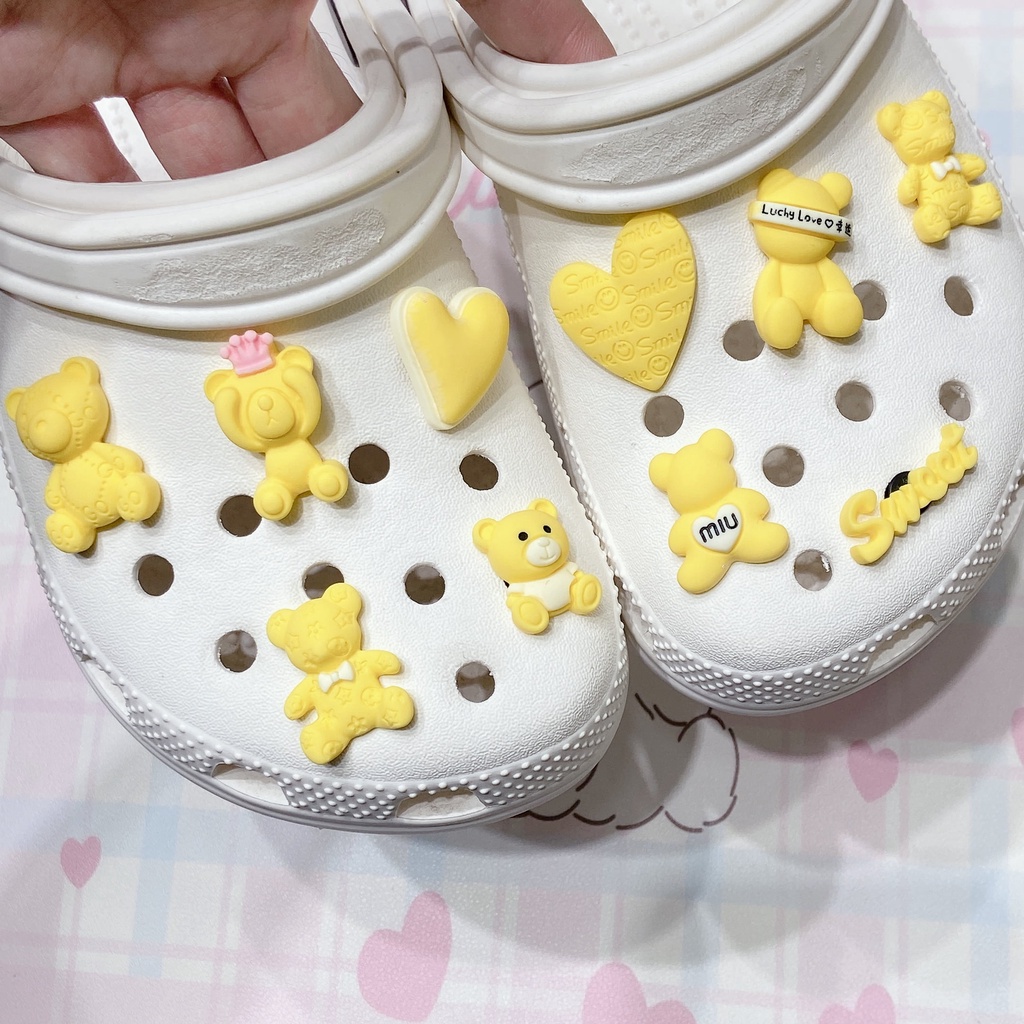 Sticker crocs Shoe Decoration for crocs đế caoSet 10 Phụ Kiện Trang Trí Giày Hình Gấu May Mắn DIY Dễ Thương