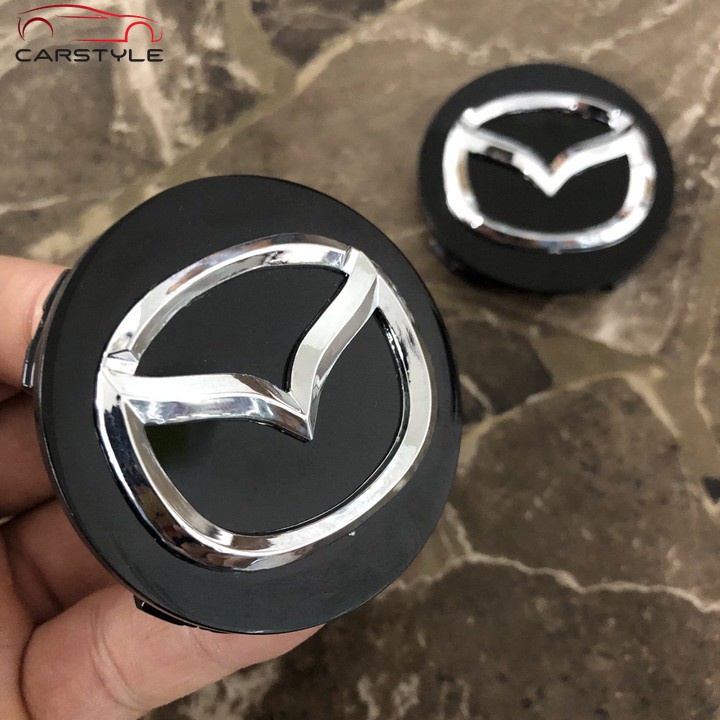 Logo chụp mâm, lazang bánh xe Mazda đường kính 57mm MAD57: Mầu Đen và Bạc  （1 Chiếc)