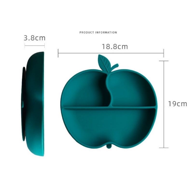 Khay ăn dặm silicon hình táo có đế hút chân không chống đổ
