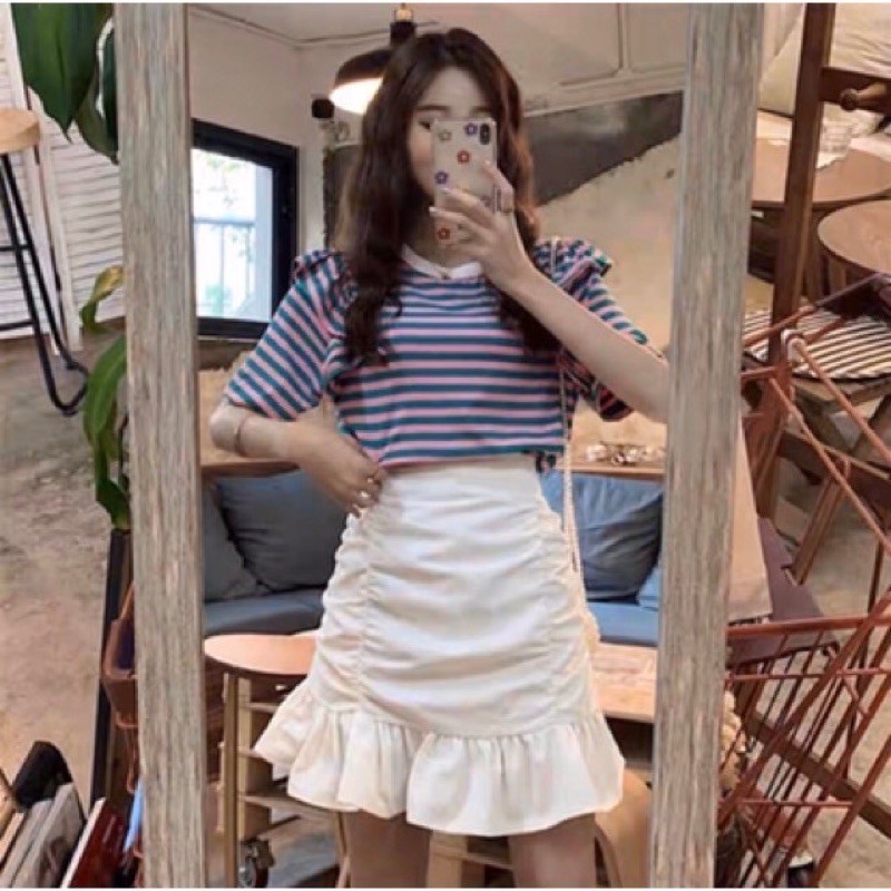 Chân váy ngắn chữ a nhún bèo, Chân váy đuôi cá cạp cao có quần trong SUNA FASHION từ 42 - 60kg
