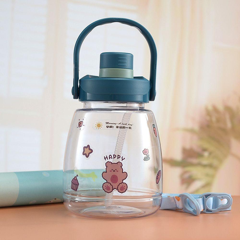 YIYU Bình Nước Thể Thao Bằng Nhựa Cao Cấp Có Thể Tái Sử Dụng Nắp Lật Chống Rò Rỉ Hình Gấu Xanh Dương Cho Trẻ Em