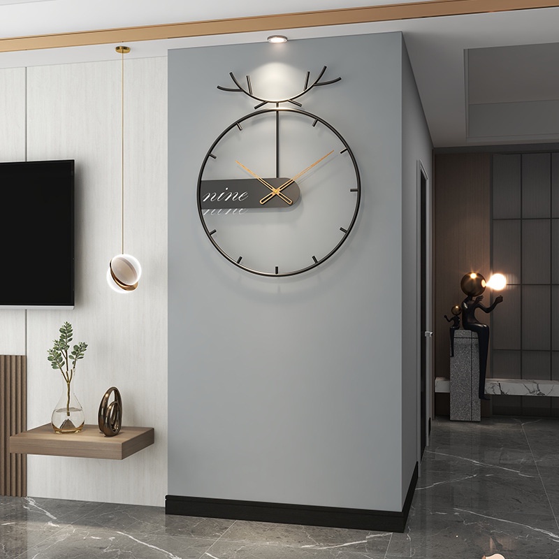Đồng Hồ Treo Tường Hình Đầu Hươu Tròn Thiết Kế Đơn Giản Sáng Tạo Phong Cách Bắc Âu