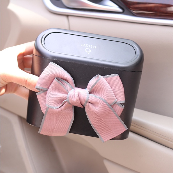 Thùng rác mini đính nơ sang trọng đa năng trên xe hơi - D&A Shop