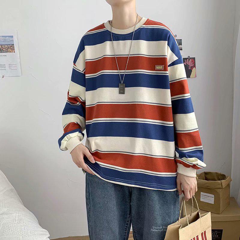 Áo Sweater tay dài dáng rộng kẻ sọc cá tinh theo phong cách Hàn Quốc | BigBuy360 - bigbuy360.vn