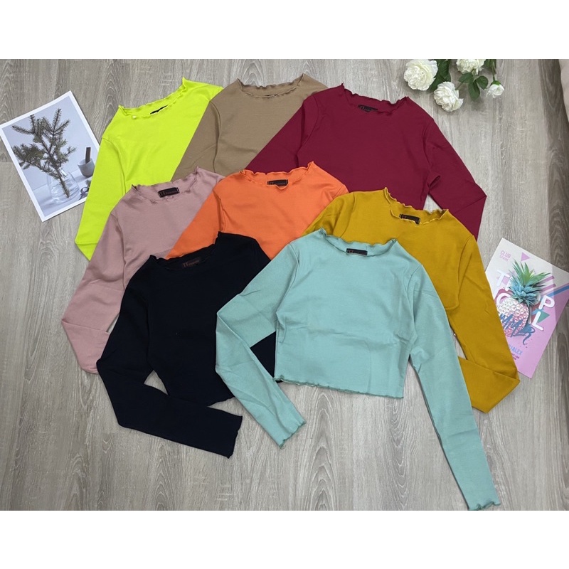 ÁO THUN VIỀN XINH CROPTOP TAY DÀI
