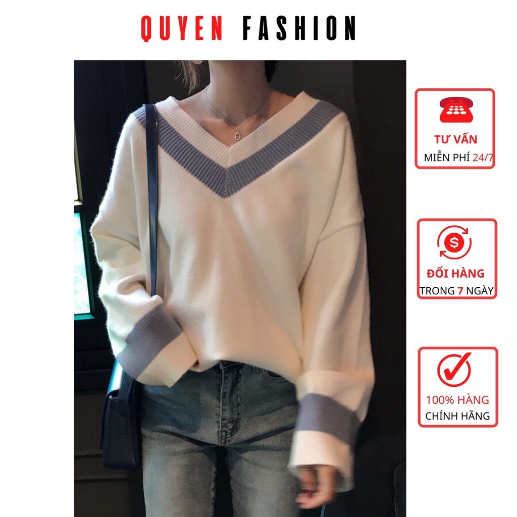 Áo Dệt Kim Tay Dài Áo Len Cổ Chữ V Form Rộng Hàn Quốc Chuẩn Hàng Quảng Châu Loại 1 Quyên fashion