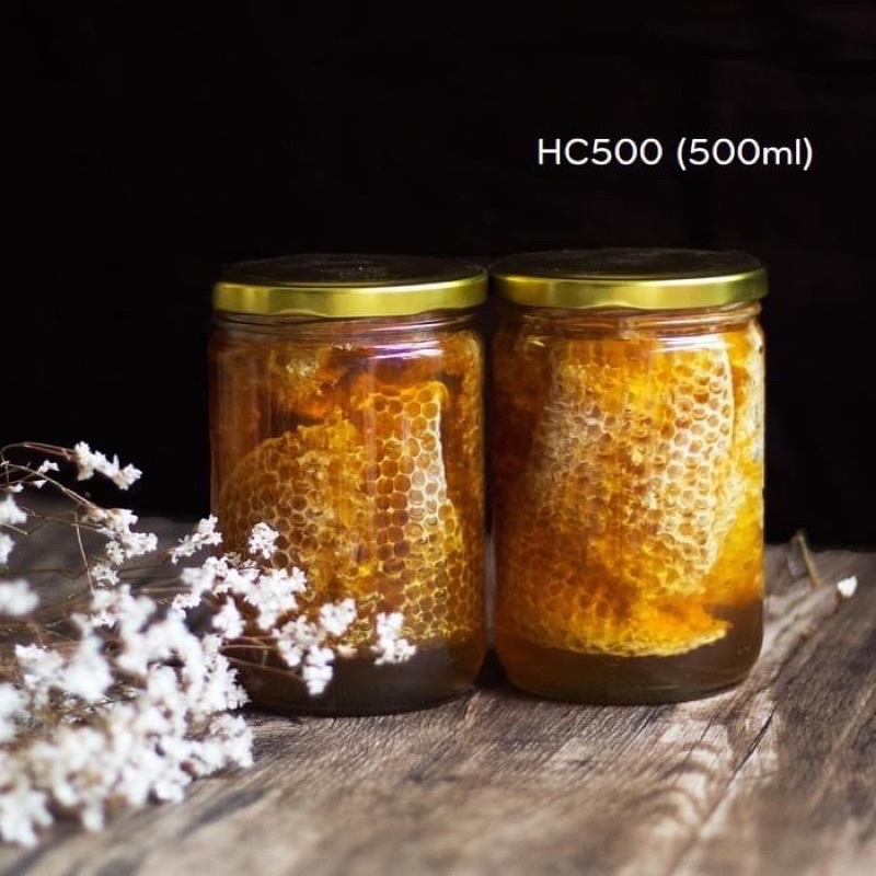 Hũ thủy tinh đựng mật ong ngâm safron hủ tròn 500ml nắp thiếc đựng thực phẩm gia vị