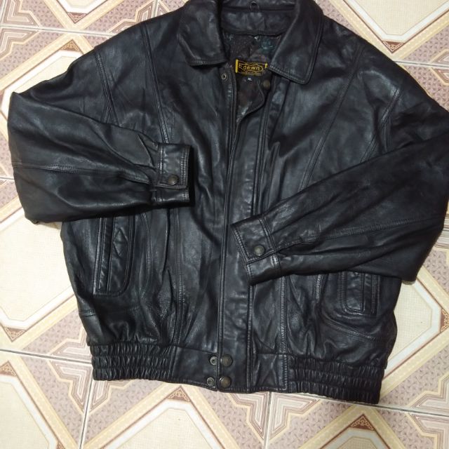 Áo da nam bombe màu đen