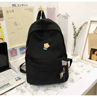 Balo nữ trơn đen basic vải dù nhiều màu Ulzzang kiểu Hàn Quốc đi học đi chơi dễ thương