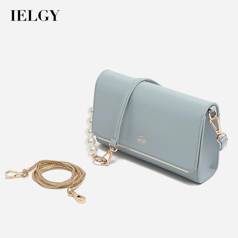 Túi xách đeo vai màu trơn dây đeo phối ngọc trai và dây xích thời trang thanh lịch