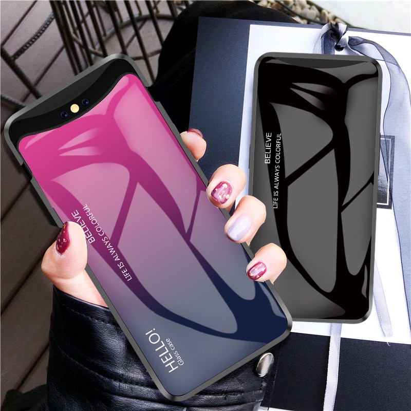 Ốp điện thoại kính cường lực chống rơi chống trầy cao cấp cho OPPO Find X / R15 Pro