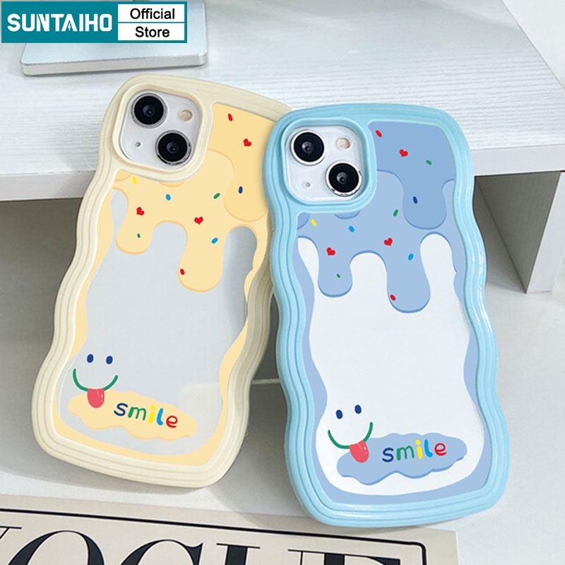 Suntaiho Ốp lưng iphone Ốp Điện Thoại mềm hình kem mặt cười phối cát chảy thích hợp cho iPhone 11 13 12 Pro PM X XS Max XR 7 8 Plus