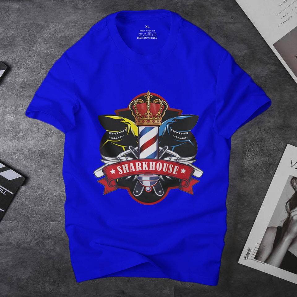Áo thun nam gia đinh cá mập trắng SH2 cá tính cao cấp ,chất vải cotton 65/35 dầy dặn co giãn 4 chiều tốt| ur sport