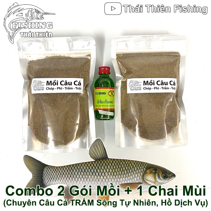 Combo 2 Gói Mồi, 1 Chai Tinh Mùi Thái Lan Dùng Câu Cá Trắm