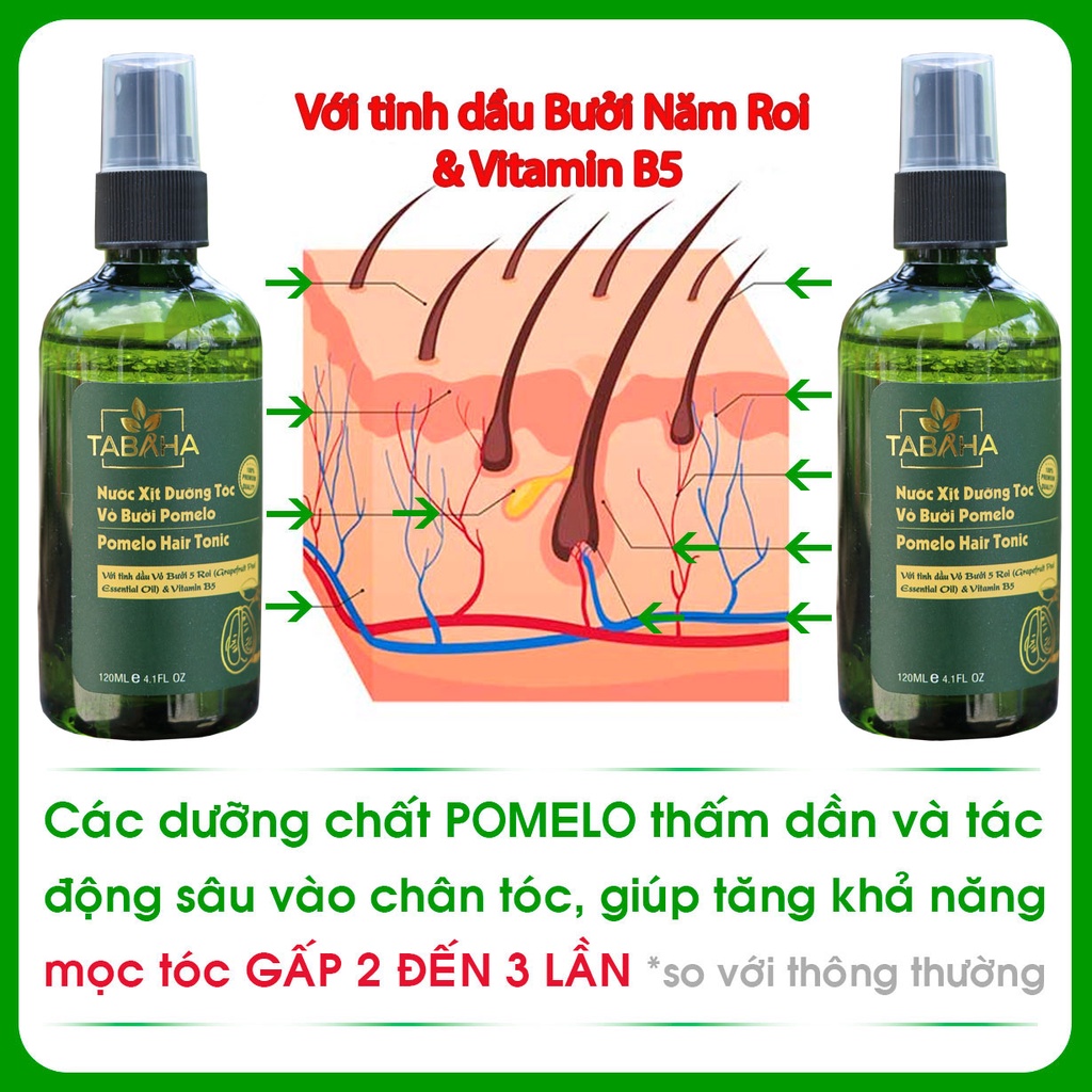 Liệu trình 2 chai xịt dưỡng tóc tinh dầu bưởi Tabaha 120ml ngăn rụng tóc