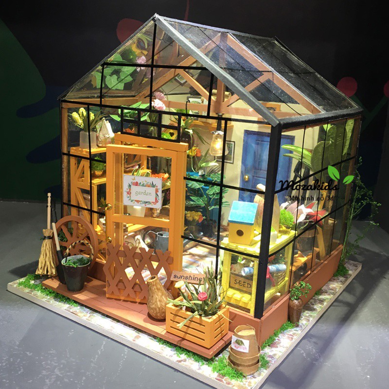 [BẢN QUỐC TẾ TIẾNG ANH] Đồ chơi lắp ráp gỗ 3D Mô hình DIY Doll House Kit Cathy is Flower House Kèm đèn LED