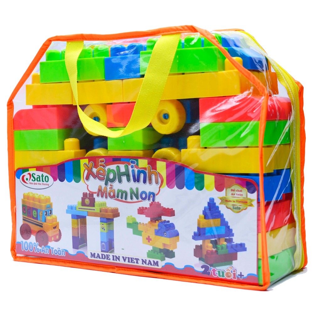 Đồ chơi xếp hình lego chính hãng Sato 72 chi tiết cỡ to bằng nhựa ABS an toàn cho bé lắp ghép, quà tặng sinh nhật