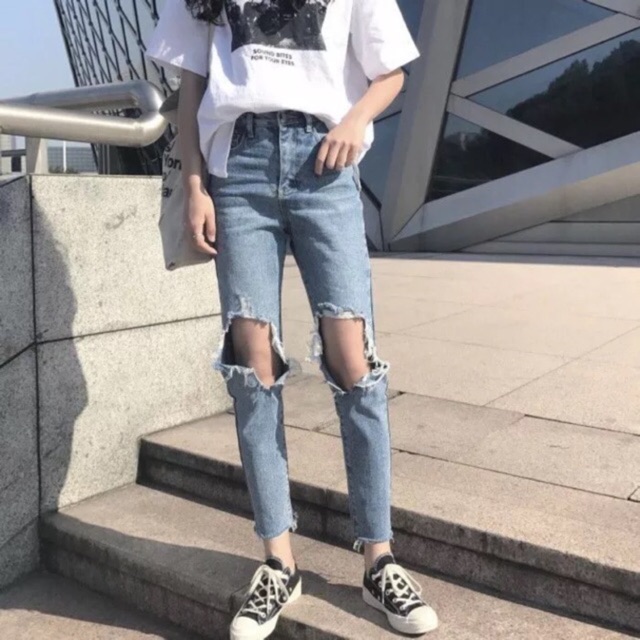 QUẦN JEANS RÁCH xanh