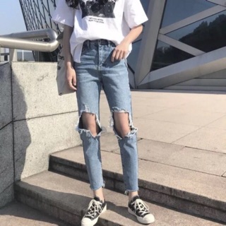 Quần jeans rách xanh