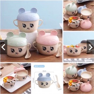 [Loại 1] Bát Ăn Dặm Lúa Mạch Cho Bé Có Nắp Đậy Kèm Thìa
